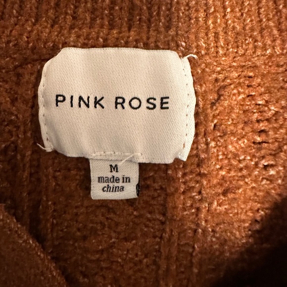 PINK ROSE Brown Cable Knit Sweater Vest M Collared V-Neck Cropped Preppy Y2K - Picture 6 of 7